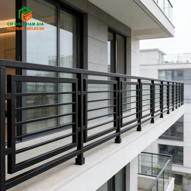 Khung sắt bảo vệ ban công nan ngang hiện đại tại TP.HCM