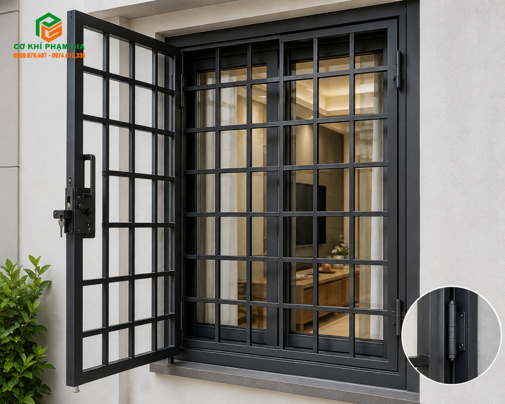 Khung sắt chống trộm mở có bản lề